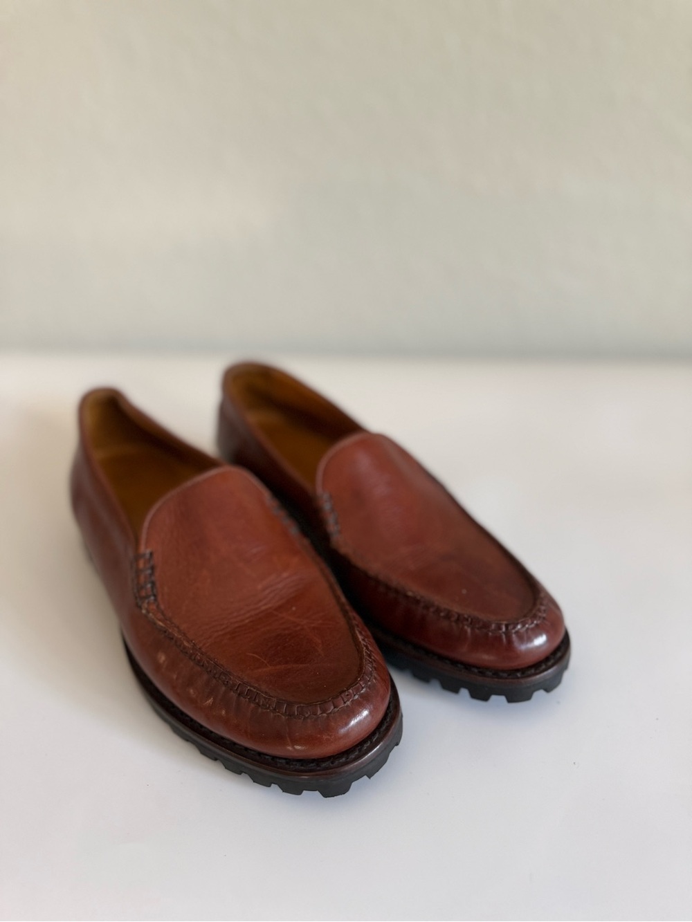 Cole Haan Brown Leather Moc Toe Slip-On Loafers - Picture 2 of 11